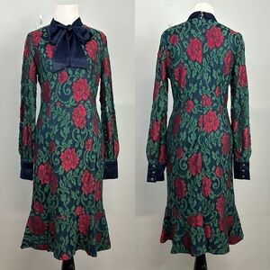 NWT The Moon Collection Green Lace Floral Neck Bow Dress Sz M